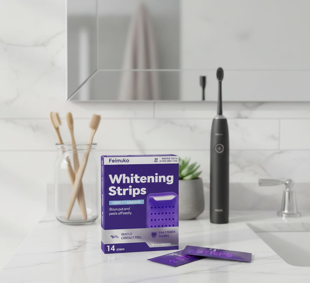 Purple Tooth Whitening Strips for Sensitive Teeth, Compact and Portable, Brightens Smile Anywhere, Anytime